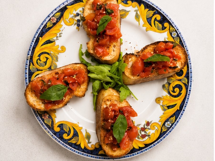 Bruschetta mit Tomaten, Basilikum und Rucola